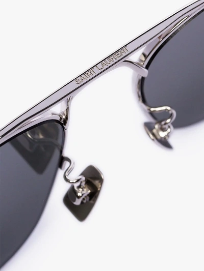Shop Saint Laurent Eyewear Silver Tone Square Metal Sunglasses In Metallic
