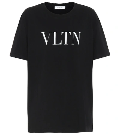 Shop Valentino Logo Cotton-jersey T-shirt In Black