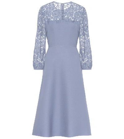 Shop Valentino Lace And Crêpe Dress In Blue
