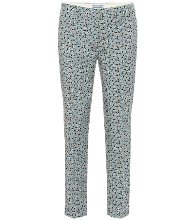 Shop Prada Printed Wool-blend Twill Pants In Blue