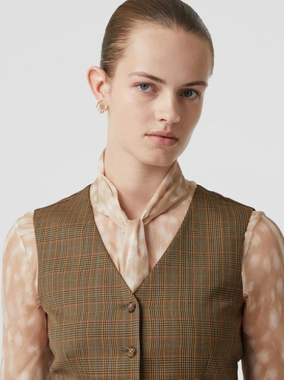 Shop Burberry Houndstooth Check Wool Tailored Waistcoat In Fawn