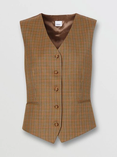 Shop Burberry Houndstooth Check Wool Tailored Waistcoat In Fawn