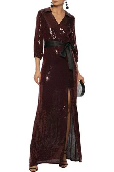 Shop Alice And Olivia Wrap-effect Sequined Crepe Gown In Black
