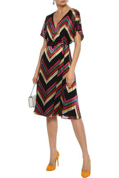Shop Alice And Olivia Lexa Wrap-effect Striped Burnout Satin Dress In Multicolor