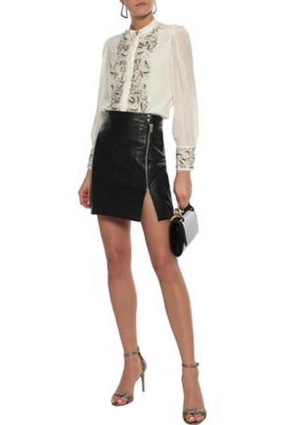 Shop Alice And Olivia Zita Embellished Crepe De Chine Blouse In Off-white