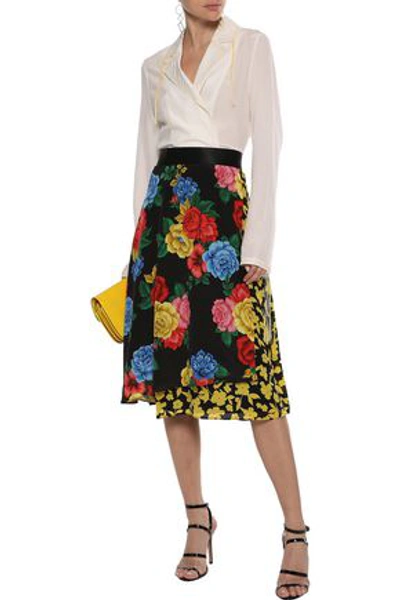Shop Alice And Olivia Camellia Wrap-effect Floral-print Silk Crepe De Chine Skirt In Multicolor