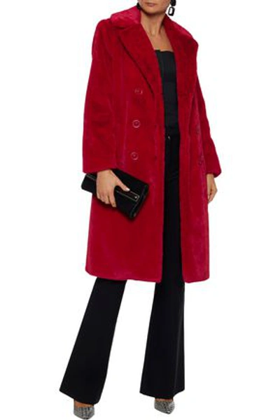 Shop Alice And Olivia Montana Double-breasted Faux Fur Coat In Red