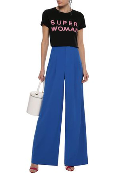 Shop Alice And Olivia Eloise Crepe Wide-leg Pants In Bright Blue