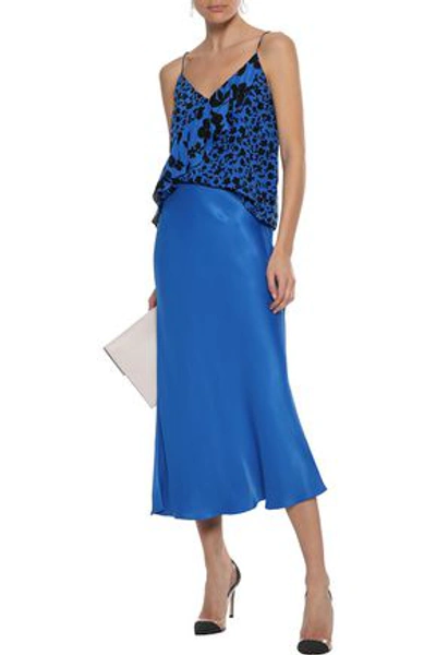 Shop Alice And Olivia Lavonia Ruffled Floral-print Silk Crepe De Chine Camisole In Cobalt Blue