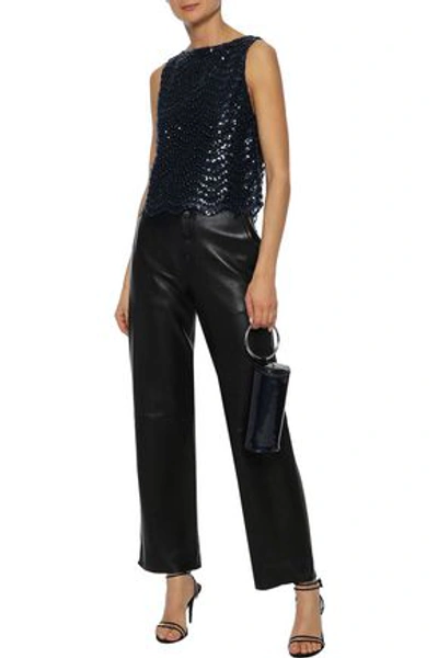 Shop Alice And Olivia Amal Sequin-embellished Tulle Tank In Indigo