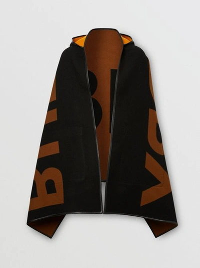 Shop Burberry Logo Wool Cotton Jacquard Hooded Cape In Dark Chestnut Brown