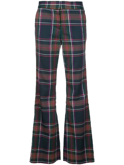 Shop Prabal Gurung Checked Bootcut Trousers In Blue