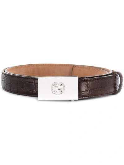 Shop Gucci Gg Logo Buckle Belt In Brown