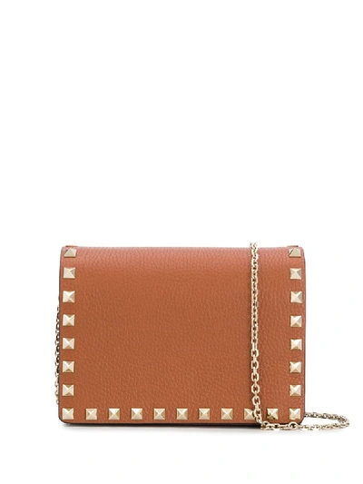 Shop Valentino Rockstud Wallet-on-chain In Brown