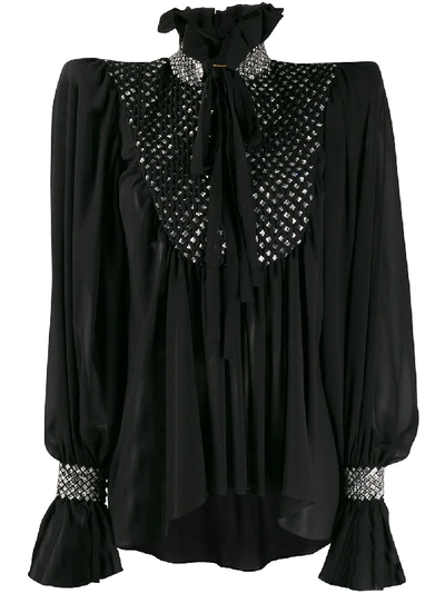 Shop Saint Laurent Embellished Structured Blouse In Black