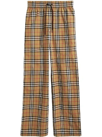 Shop Burberry Vintage Check Satin Trim Trousers In Multicolour