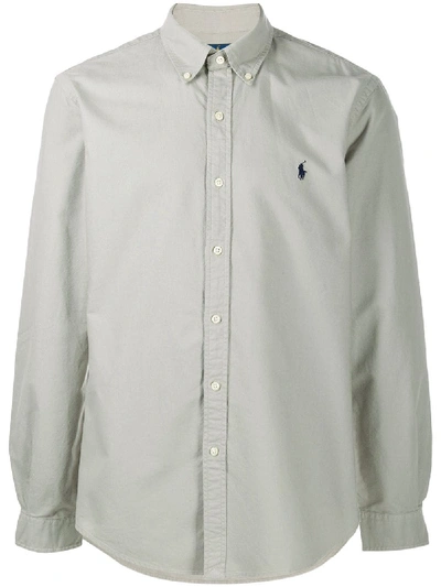Shop Polo Ralph Lauren Embroidered Logo Shirt In Grey