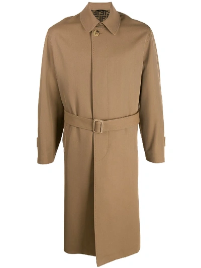 Shop Fendi Belted Trench Coat In Nude