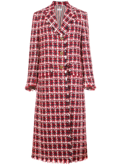 Shop Thom Browne Checked Tweed Overcoat In Red