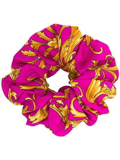 Shop Versace Baroque Print Hair Scrunchie In Pink