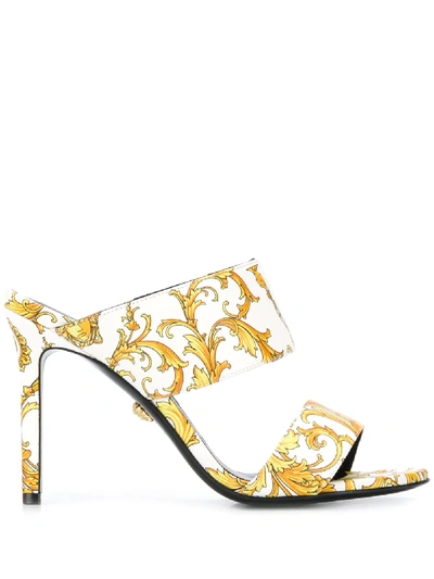 Shop Versace Barocco Virtus Print Sandals In White