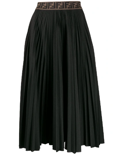 Shop Fendi Ff Motif Pleated Skirt In Black