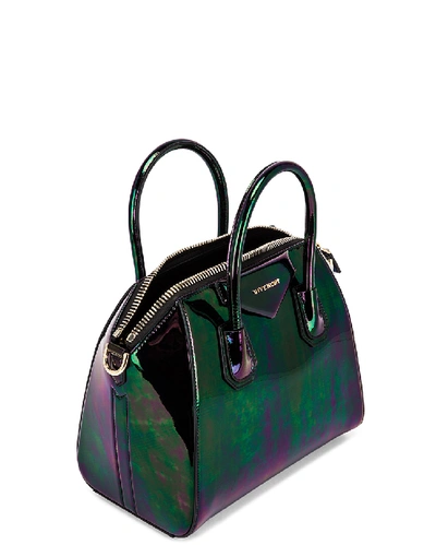 Shop Givenchy Small Antigona Iridescent Leather Bag In Green,metallic,purple In Black