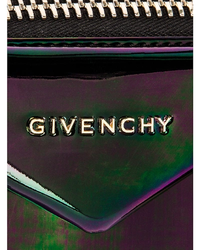 Shop Givenchy Small Antigona Iridescent Leather Bag In Green,metallic,purple In Black