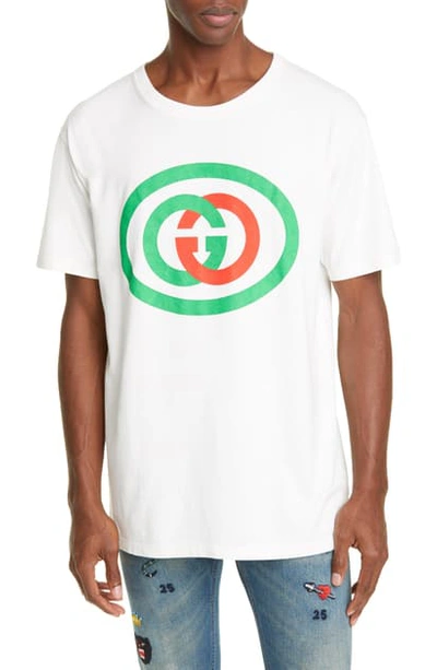 Shop Gucci Interlocking-g Logo Oversize Cotton Graphic Tee In Milk/green/red