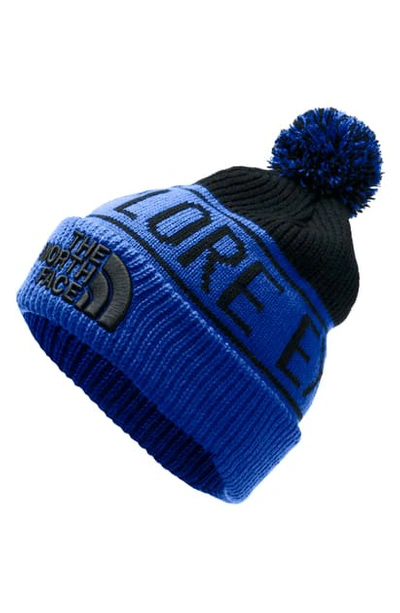 Shop The North Face Retro Pom Beanie In Blue/ Black