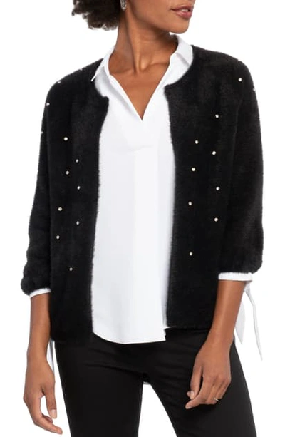 Shop Nic + Zoe Rhinestone Detail Eyelash Cardigan Sweater In Black Onyx