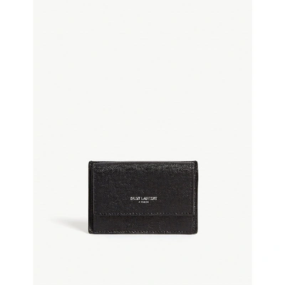 Shop Saint Laurent Silver-foil Logo Leather Wallet In Black