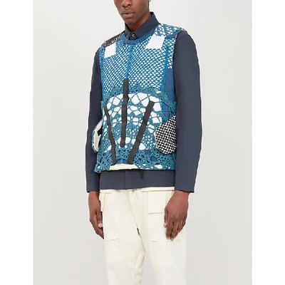 Shop Craig Green Crocheted Wool And Cotton-blend Gilet In Blue