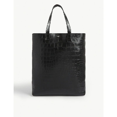Shop Saint Laurent Croc-embossed Leather Shopper Bag In Black