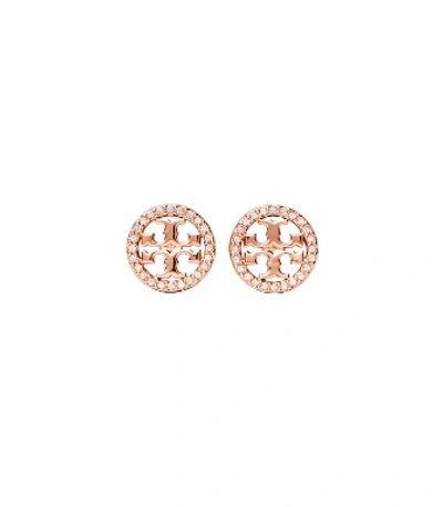 Shop Tory Burch Miller Pavé Stud Earring In Rose Gold/crystal