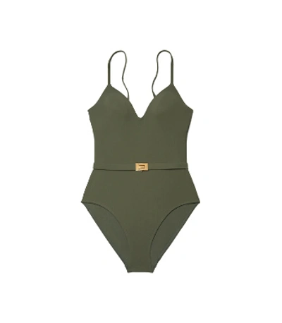 Shop Tory Burch T-belt One-piece Swimsuit In Green Olive