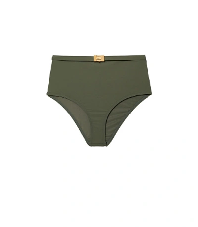 Shop Tory Burch T-belt High-waisted Bikini Bottom In Green Olive