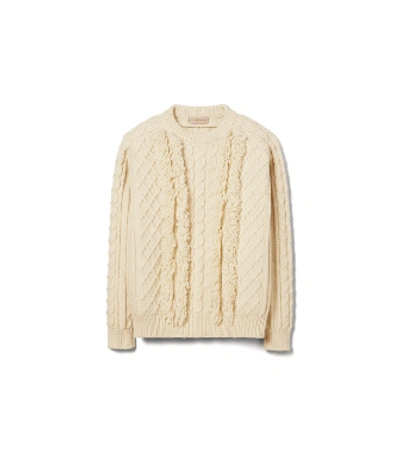 Shop Tory Burch Fringe Sweater In White