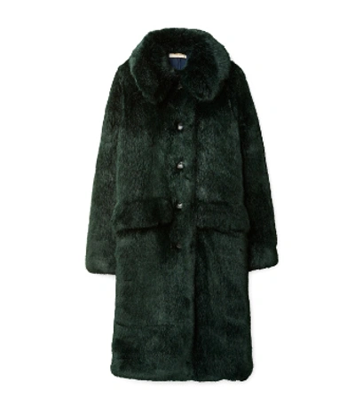 Shop Tory Burch Faux Fur Coat In Dark Huntington Green