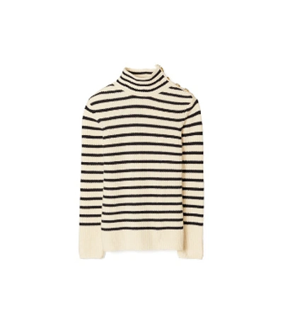 Shop Tory Burch Striped Sweater In Tory Navy / New Ivory