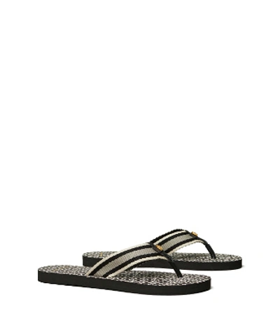 Shop Tory Burch Gemini Link Thin Flip-flop In Black/gemini Link