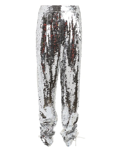 Shop Tibi Avril Sequin-embellished Pants In Silver