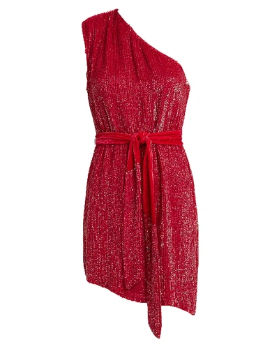 Shop Retroféte Ella One-shoulder Sequin Dress In Red