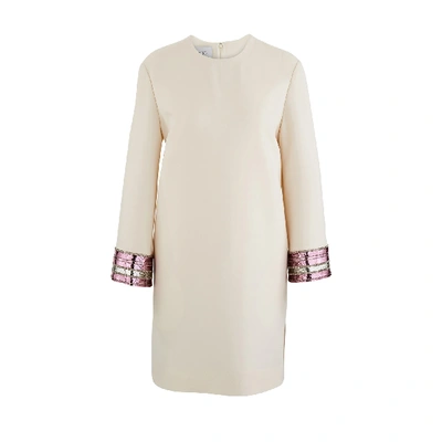 Shop Valentino Long-sleeved Dress In Avorio/oro