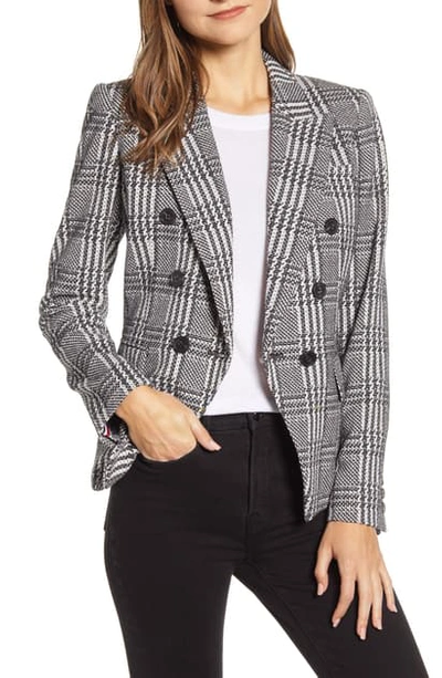 Shop Tommy Hilfiger Houndstooth Check Double Breasted Cotton Blend Jacket In Black/ Ivory