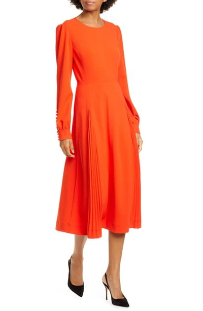 Shop Tory Burch Pleat Detail Long Sleeve Crepe Dress In Samba
