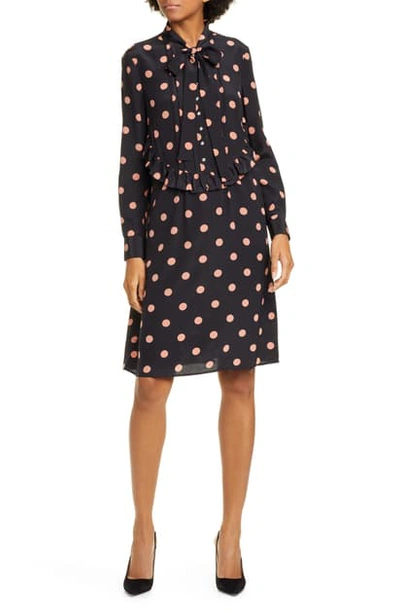 Shop Tory Burch Long Sleeve Tie Neck Silk Dress In Black Lucy Dot