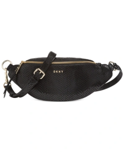 Shop Dkny Sally Leather Belt Bag, Created For Macy's In Black/gold