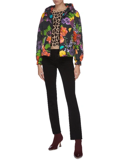 Shop Alice And Olivia 'durham' Butterfly Print Reversible Hooded Puffer Jacket In Multi-colour