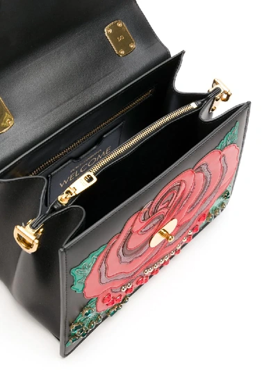 Shop Dolce & Gabbana Rose Appliqué Welcome Tote In Black